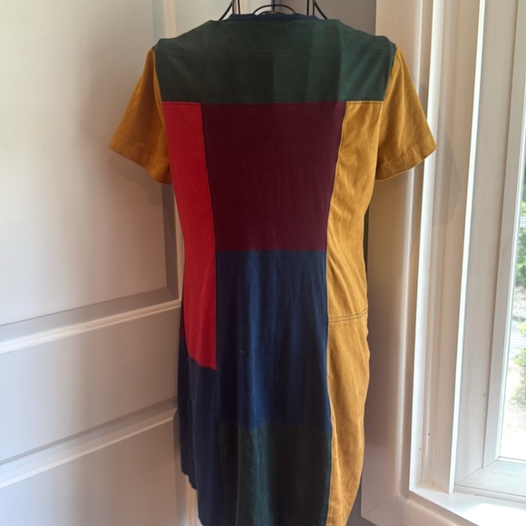 CATO vintage color block zip down short sleeve faux suede dress - Picture 3 of 3